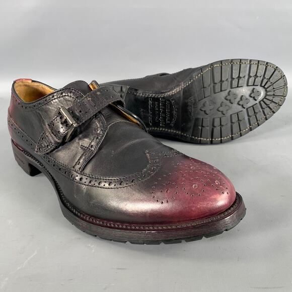 DSQUARED2 Size 11 Black Burgundy Perforated Leather Wingtip Loafers main image 8